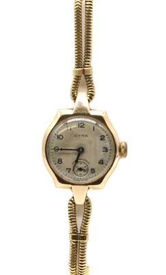 Lot 495 - A ladies' 9ct gold Cyma mechanical bracelet watch