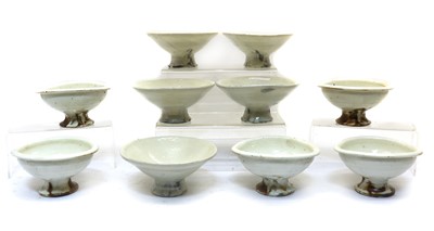 Lot 105 - A collection of five Japanese white-glazed stem bowls
