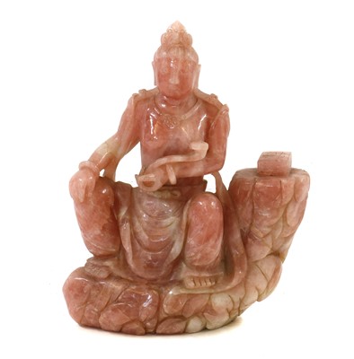 Lot 442 - A rose quartz figure of Guanyin
