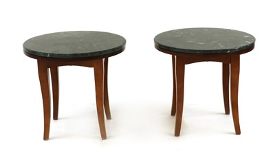 Lot 482 - A pair of teak and marble side tables