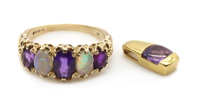 Lot 311 - A 9ct gold amethyst and opal five stone ring