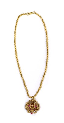 Lot 417 - A gold synthetic ruby and enamel pendant