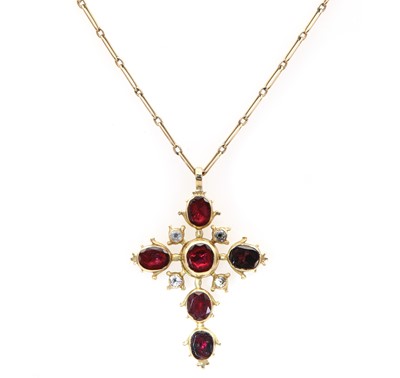 Lot 3 - A late 18th century flat cut garnet and black dot quartz cross
