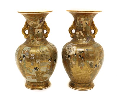 Lot 140 - A pair of Japanese Satsuma ware vases