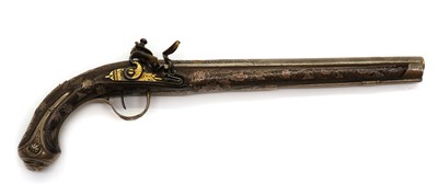 Lot 76 - An ornate 30 bore Turkish flintlock holster pistol