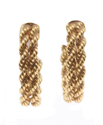 Lot 214 - A pair of gold rope twist hoop earrings