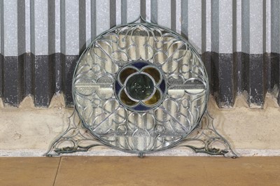 Lot 23 - A cast iron window-frame mantelpiece mirror
