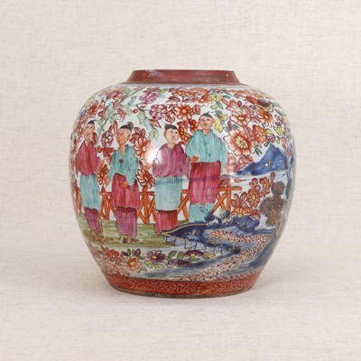 Lot 40 - A Chinese clobbered blue and white jar