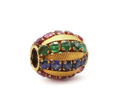 Lot 81 - A gold sapphire, ruby and emerald pendant