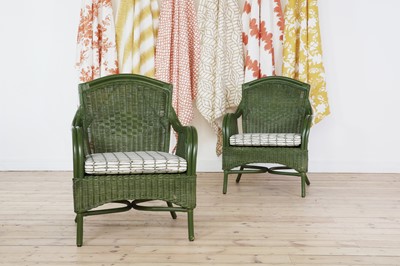 Lot 453 - A pair of painted faux bamboo armchairs