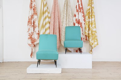 Lot 440 - A pair of turquoise upholstered side chairs