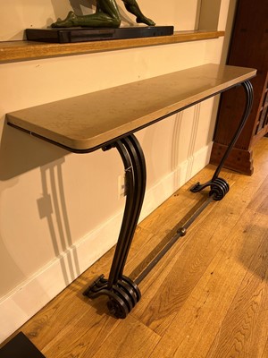 Lot 195 - An Art Deco wrought iron and marble console table