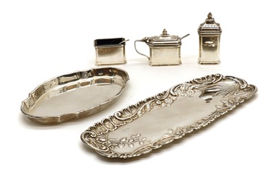 Lot 35 - A three piece silver cruet set