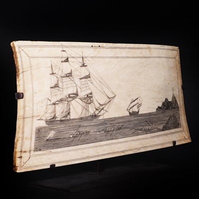 Lot 88 - A sailor's large scrimshaw pan-bone plaque