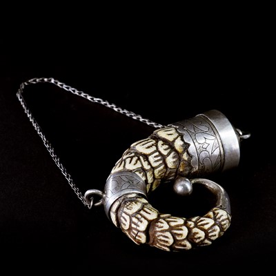 Lot 16 - A Spanish colonial armadillo tail shot flask