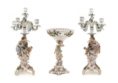 Lot 259 - A Sitzendorf porcelain four branch candelabra
