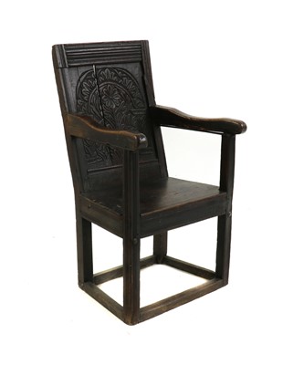 Lot 415 - A 17th century and later oak Wainscott chair