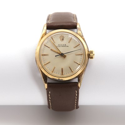 Lot 451 - A gentlemen's gold plated Rolex 'Oyster Perpetual' automatic strap watch, 6546, c.1957