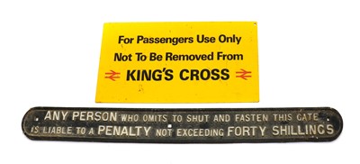 Lot 358 - A double sided King's Cross aluminium sign