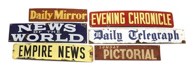 Lot 351 - A collection of enamel newspaper advertising signs