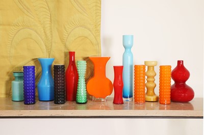 Lot 348 - A collection of thirteen Scandinavian cased glass vases