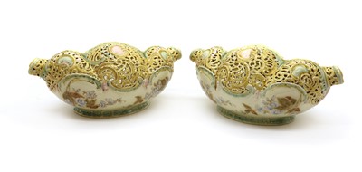 Lot 175 - A pair of Zsolnay porcelain pierced baskets