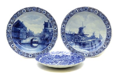 Lot 182 - A pair of Delft pottery blue and white chargers