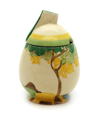 Lot 130 - A Clarice Cliff 'Secrets' Daffodil shaped preserve pot