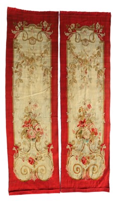 Lot 410 - A pair of Aubusson tapestry portiere