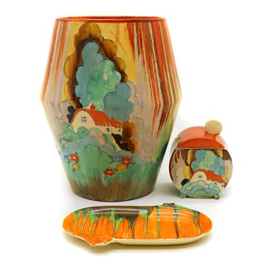 Lot 143 - A Clarice Cliff 'Forest Glen' Bon Jour preserve pot