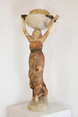 Lot 40 - An Art Nouveau alabaster figural table lamp