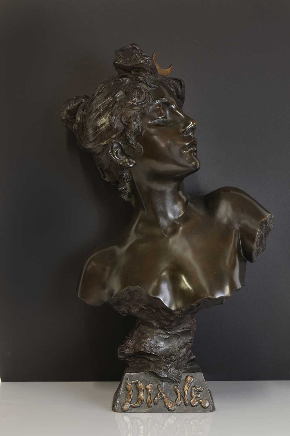 Lot 97 - A bronze bust of 'Diane'