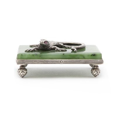 Lot 1365 - A Russian silver nephrite paperweight
