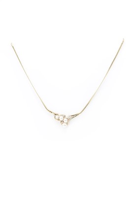 Lot 1346 - A 9ct gold cultured pearl and diamond pendant