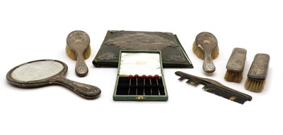 Lot 56 - A silver mounted and green leather desk blotter