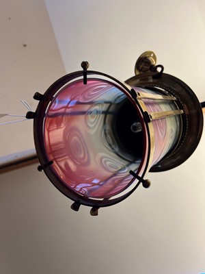 Lot 31 - An Arts and Crafts vaseline glass hanging lantern