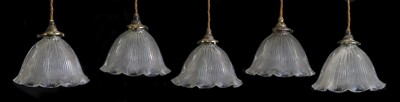 Lot 42 - Five moulded glass Holophane ceiling lights