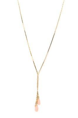 Lot 1193 - An Italian gold coral and diamond drop necklace