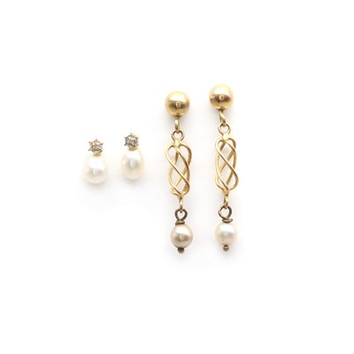 Lot 1349 - Two pairs of gold earrings