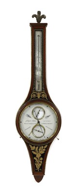 Lot 620 - A mahogany and verre églomisé cased wheel barometer
