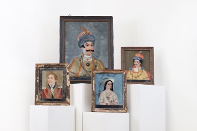 Lot 96 - Four reverse painted glass portraits
