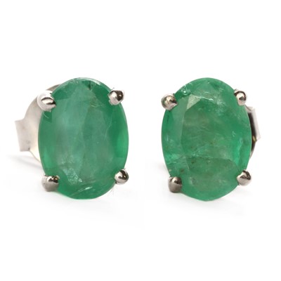 Lot 1230 - A pair of silver emerald stud earrings