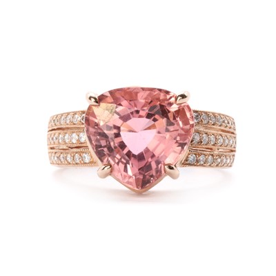 Lot 1308 - A rose gold pink tourmaline ring