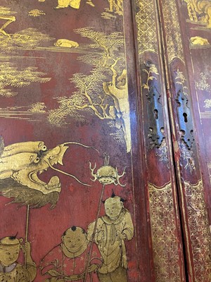 Lot 262 - An export red lacquer and gilt cabinet