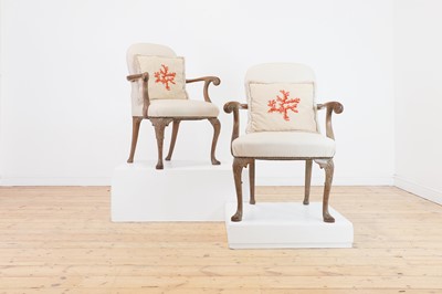 Lot 280 - A pair of George I-style oak armchairs