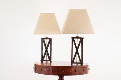 Lot 247 - A pair of stained wooden table lamps