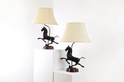 Lot 273 - A pair of Chinese-style bronzed metal table lamps