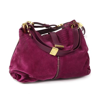 Lot 332 - A Jimmy Choo Fuchsia suede and snakeskin Alex bag