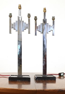 Lot 252 - A pair of Art Deco chrome 'skyscraper' table lamps