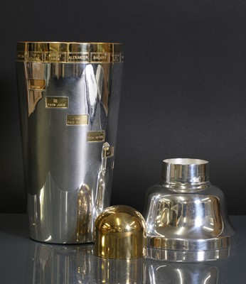 Lot 112 - A Napier silver-plated and gilt 'recipe' cocktail shaker